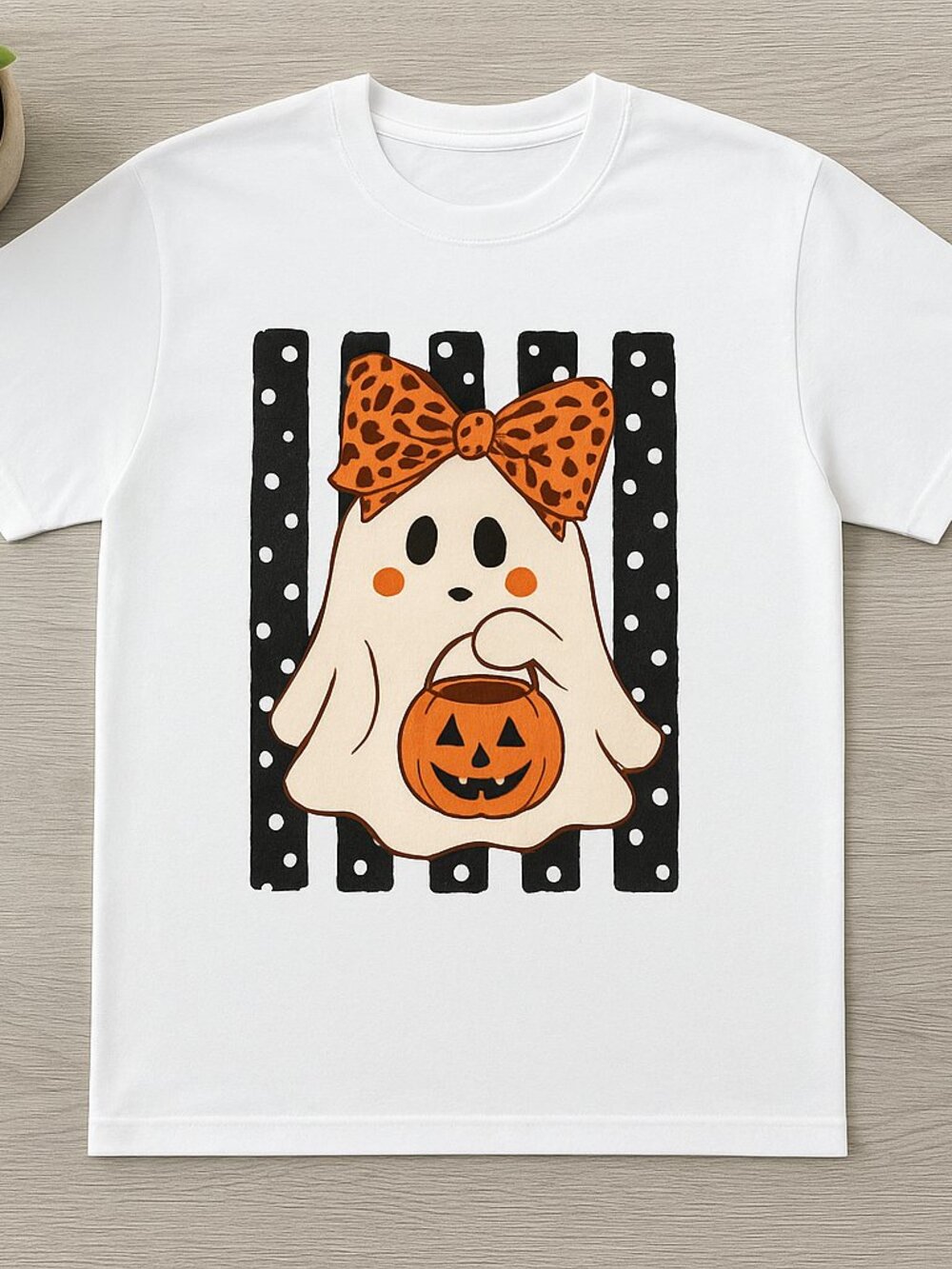 Cute Ghost with Bow Trick or Treat Halloween Graphic Tee